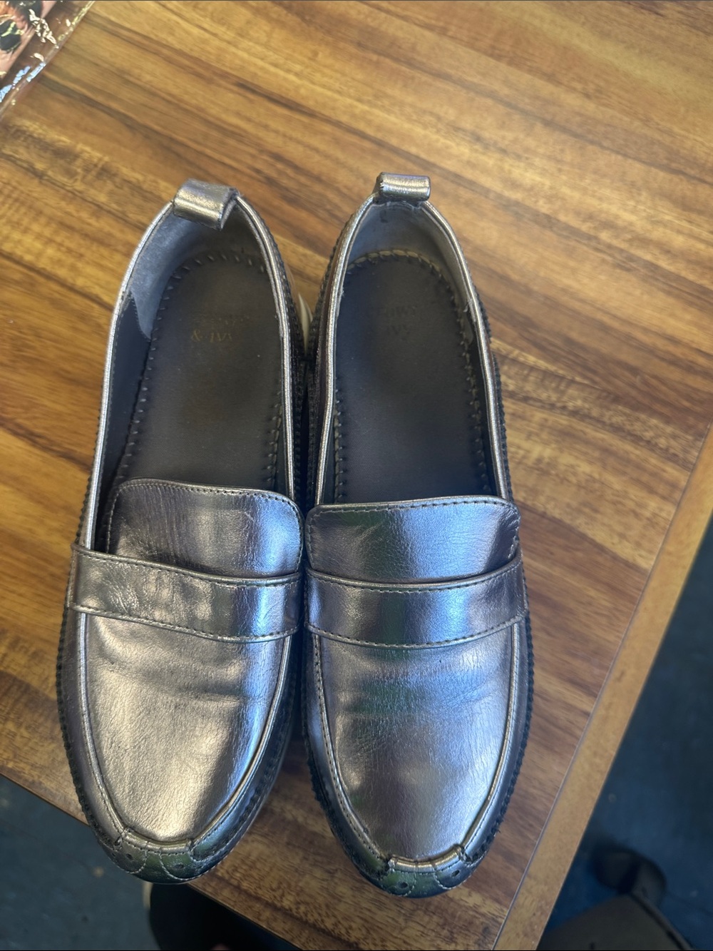 crown & ivy Metallic Silver Penny Loafers